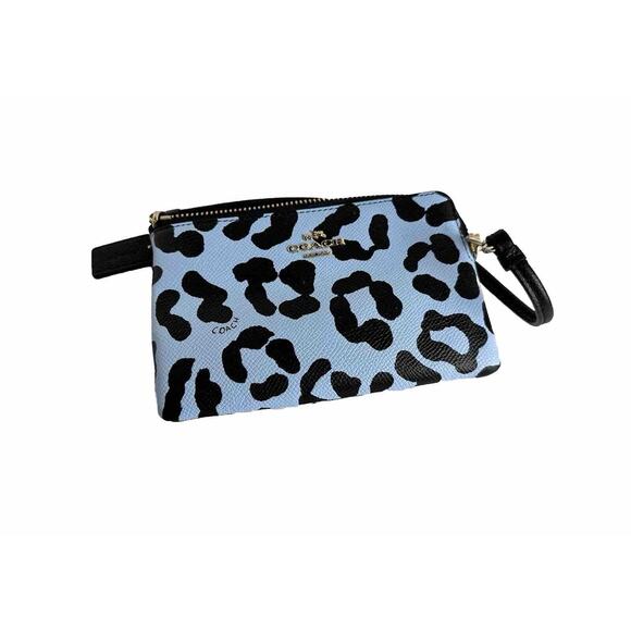 Coach Ocelot Print Grossgrain Leather Corner Zip Wristlet, Blue, Black, 41-15 - Picture 5 of 9